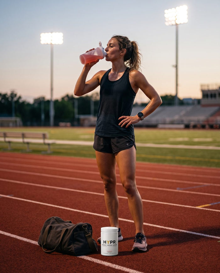 Runner drinks HYPR at the track