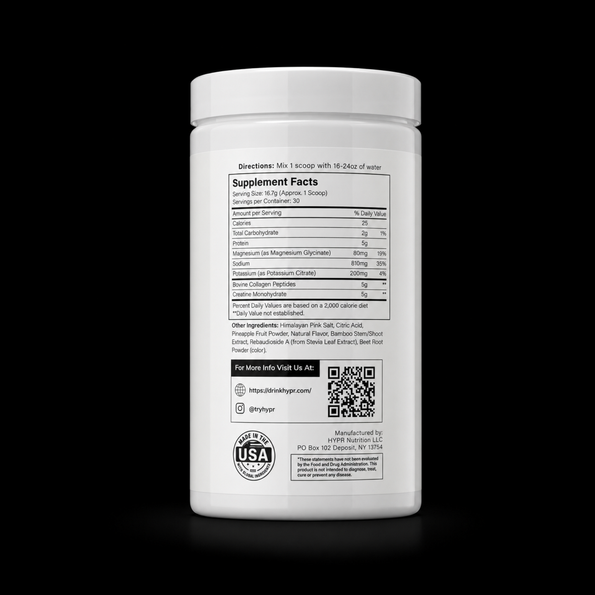 Current HYPR Supplement Facts and directions label