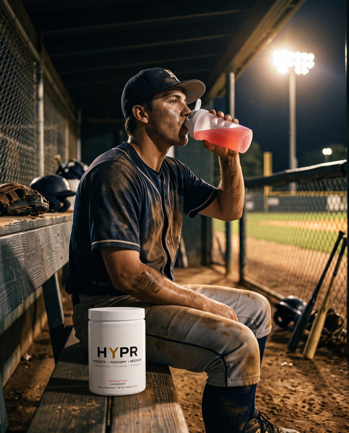 Ballplayer drinks HYPR in the dugout